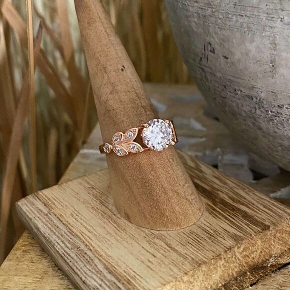 Sterling Rose Gold Solitaire Engagement Ring - Picture 2 of 6